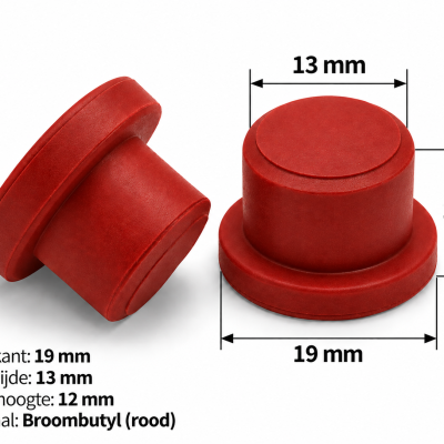 Broombutyl Afsluitdop / Closing Cap / StopperØ Top x Ø Bottom x Ø Height 19 x 13 x 12(mm)RED 100pcsHS: 40091100