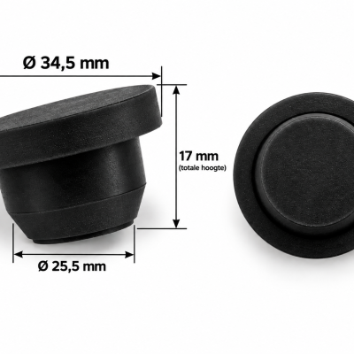Afsluitdop/Closing Cap/Stopper – Viton Ø Top x Ø Bottom x Ø Height 34,5 x 25,5 x 17(mm) Black50pcs